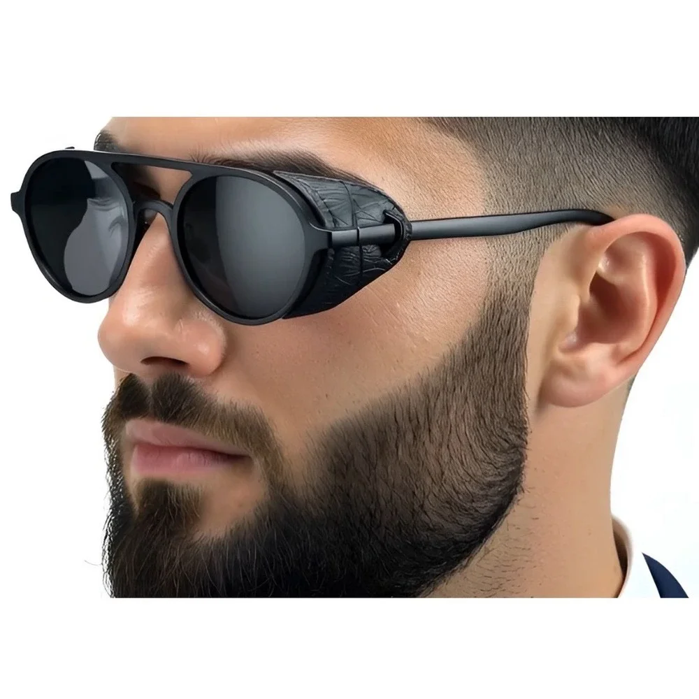 Round Sunglasses Dark Black Glasses Style Men Bold Black Unique Protective Music